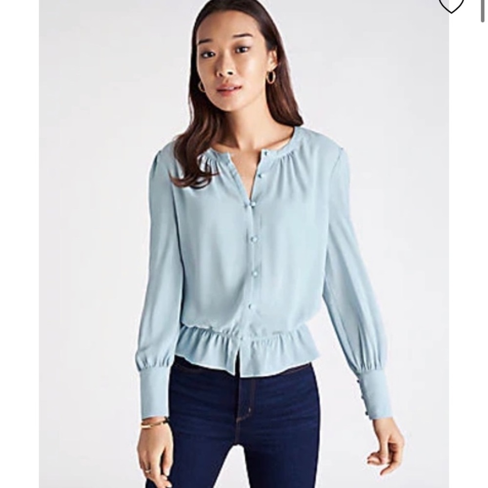 Ann Taylor Mixed Media Cinched Waist Top in Blue Cerulean Size S NWT